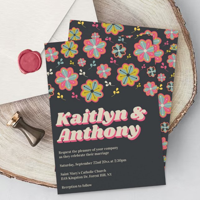 Flower Power 70's Retro Groovy Wedding Invitation (Creator Uploaded)