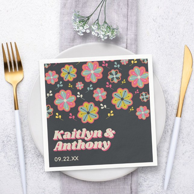 Flower Power 70's Retro Groovy Wedding Napkin (Creator Uploaded)