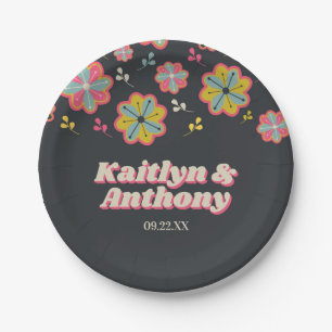 Flower Power 70's Retro Groovy Wedding Paper Plate
