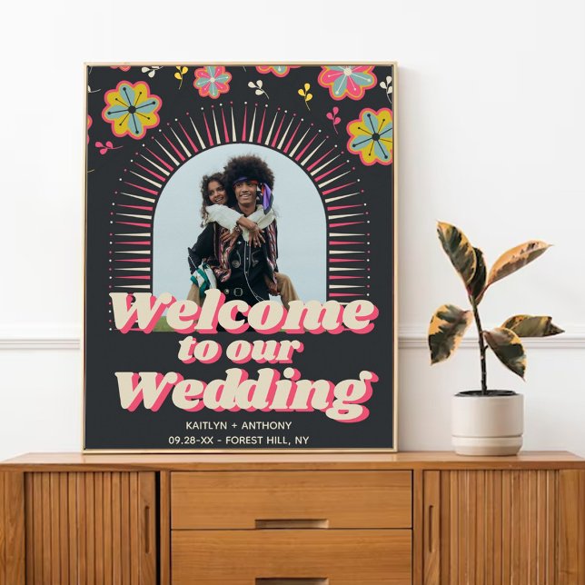Flower Power 70's Retro Groovy Wedding Welcome Poster (Creator Uploaded)