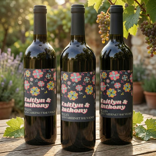 Flower Power 70's Retro Groovy Wedding Wine Label