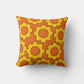 Flower power 80s yellow orange flower pattern cushion