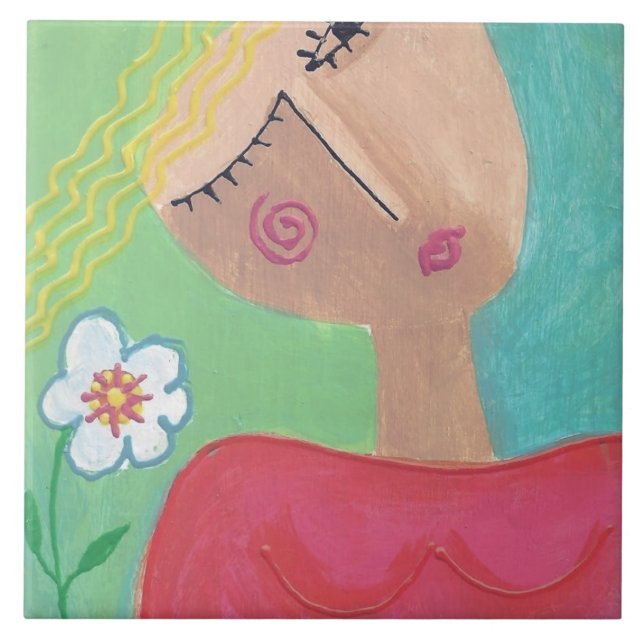 Flower Power Abstract Painting Tile (Front)