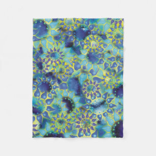Flower Power Blue Petalled Flowers Fleece Blanket