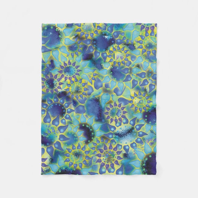 Flower Power Blue Petalled Flowers Fleece Blanket (Front)