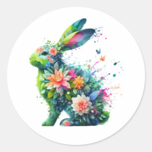 Flower Power Bunny Rabbit Classic Round Sticker