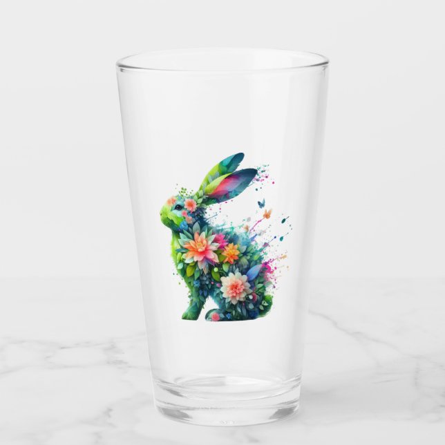 Flower Power Bunny Rabbit Glass (Front)