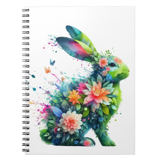 Flower Power Bunny Rabbit Notebook (Front)