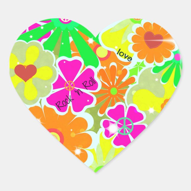 Flower Power, celebrate the sixties,  Heart Sticker (Front)
