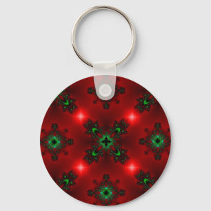 Flower Power, Christmas Magic in Red and Green Key Ring