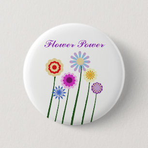 Flower Power, colourful digital art flowers button