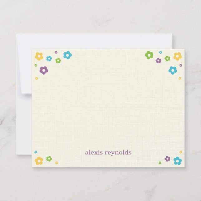 Flower Power Flat Thank You Card - Purple (Front)