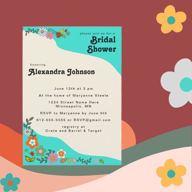 Flower Power Funky 70's inspired Bridal Shower Invitation (Creator Uploaded)