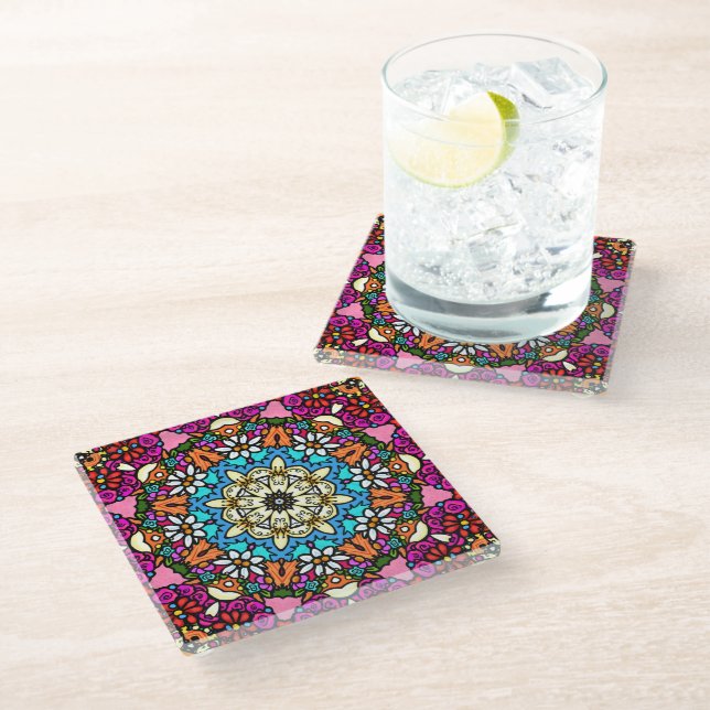 Flower Power Groovy Garden Glass Coaster (Angled)