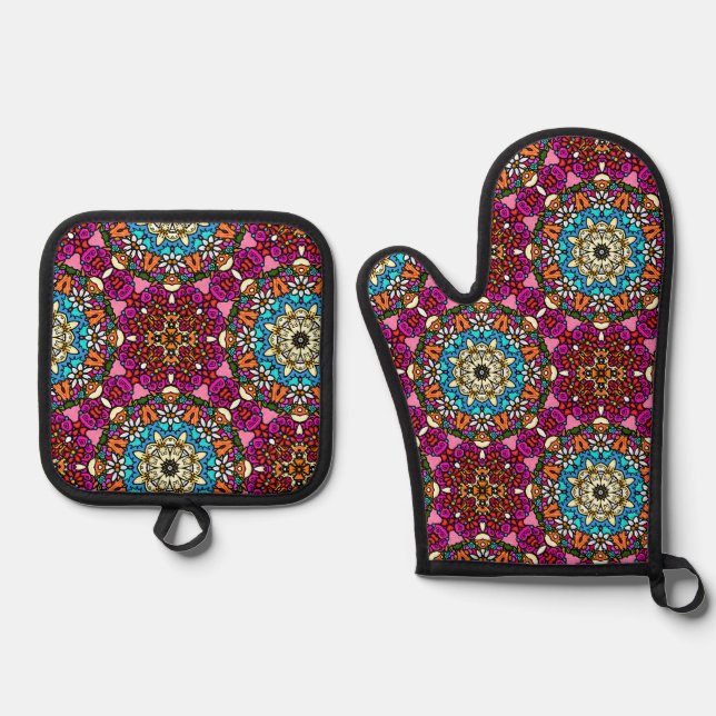 Flower Power Groovy Garden Oven Mitt & Pot Holder Set (Front)