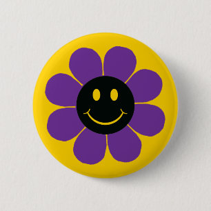 Flower Power Happy Face 6 Cm Round Badge