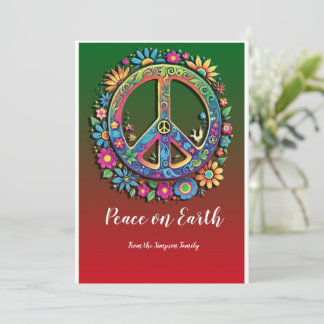 Flower Power Harmony: Customizable Peace on Earth Holiday Card