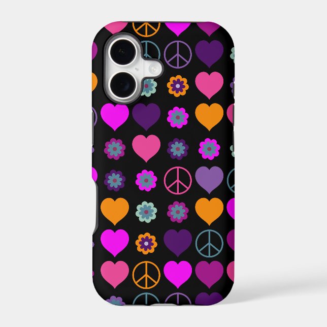 Flower Power Heart Peace Pattern + your backgr. (Back)