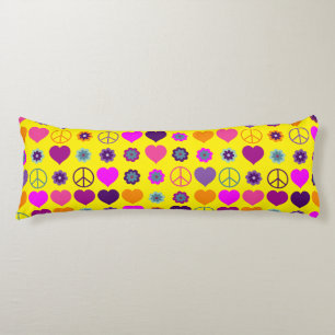 Flower Power Heart Peace Pattern + your backgr. Body Cushion