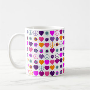 Flower Power Heart Peace Pattern + your backgr. Coffee Mug