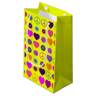 Flower Power Heart Peace Pattern + your backgr. Small Gift Bag