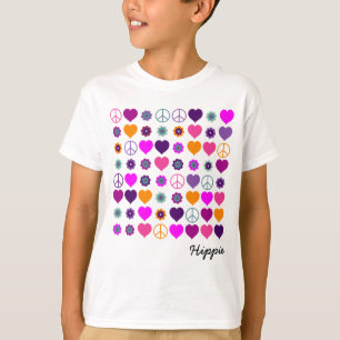 Flower Power Heart Peace Pattern + your backgr. T-Shirt