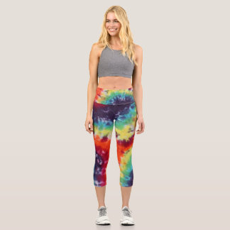 Flower Power Hippie Tie Dye Rainbow Capri Leggings