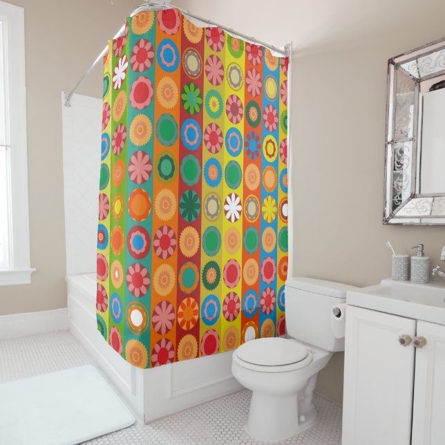 Flower Power in Rows Shower Curtain (In Situ)
