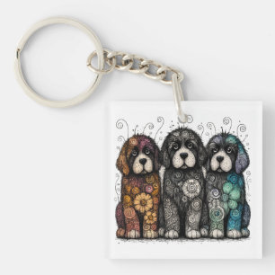Flower Power Newfies Key Ring
