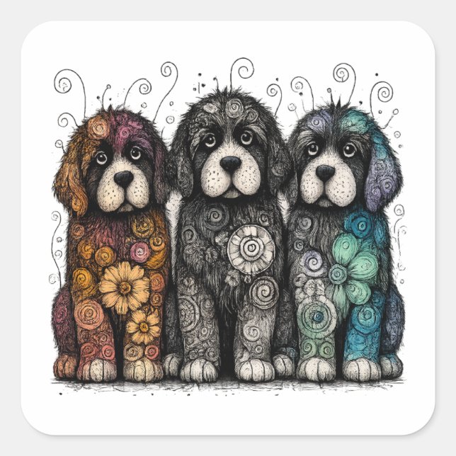 Flower Power Newfies Square Sticker (Front)