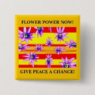 FLOWER POWER NOW! 15 CM SQUARE BADGE