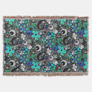 FLOWER POWER OCEAN BLUE pattern + your idea Throw Blanket