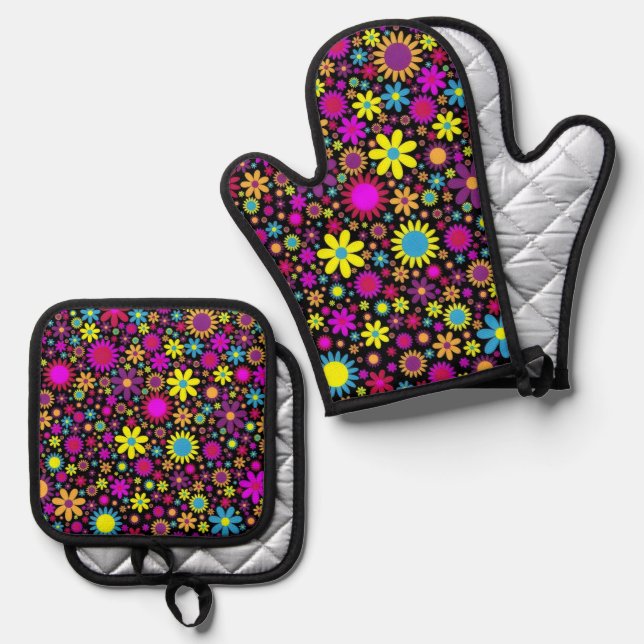 Flower Power Oven Mitt & Pot Holder Set (Front/Back)