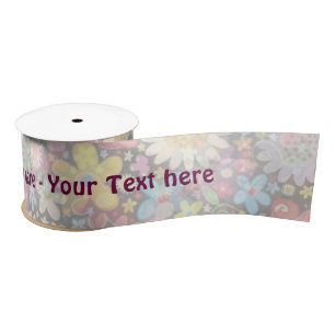 Flower Power Pattern light II + your text Satin Ribbon