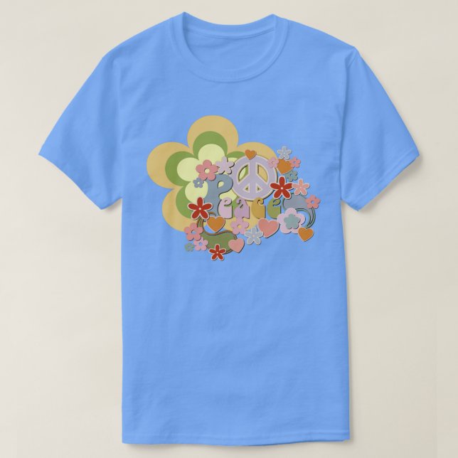 Flower Power Peace and Love Retro Design T-Shirt (Design Front)