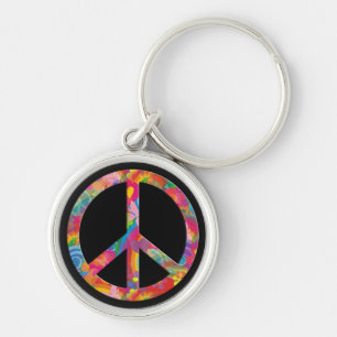 Flower Power Peace black Key Ring