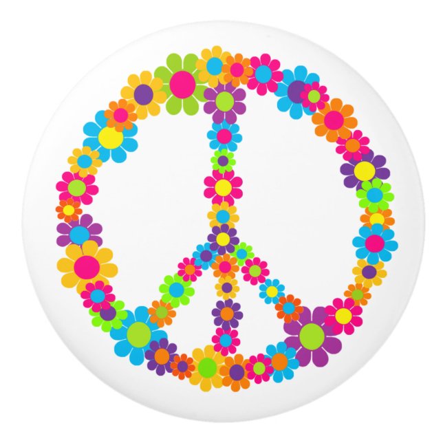 Flower Power Peace Ceramic Knob (Front)