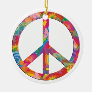 Flower Power Peace Ceramic Tree Decoration