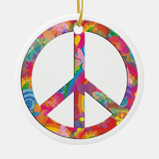 Flower Power Peace Ceramic Tree Decoration (Front)