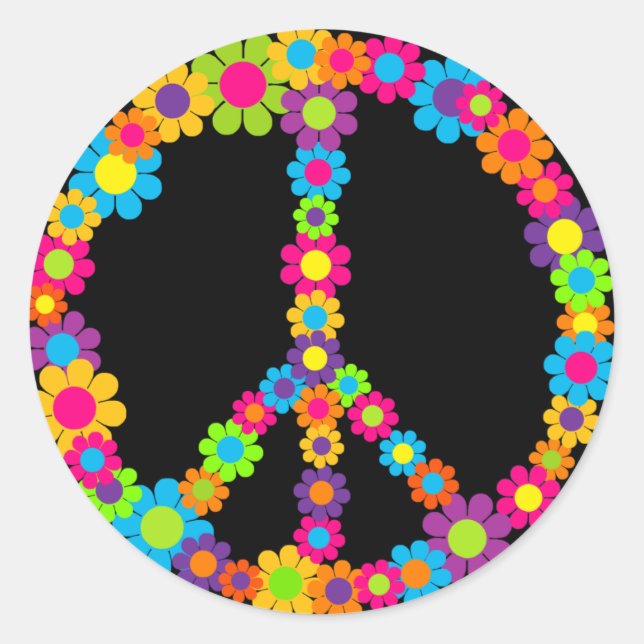 Flower Power Peace Classic Round Sticker (Front)