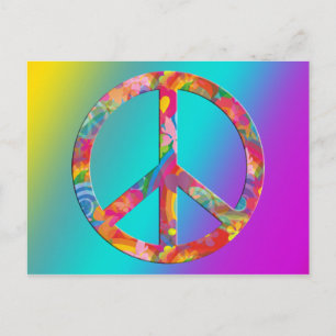 Flower Power Peace coloured linear Postcard