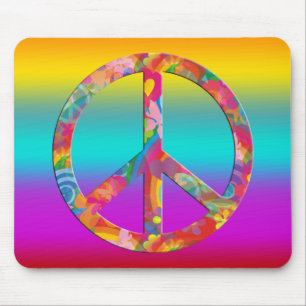 Flower Power Peace coloured lines Mouse Pad