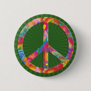 Flower Power Peace green shine 6 Cm Round Badge
