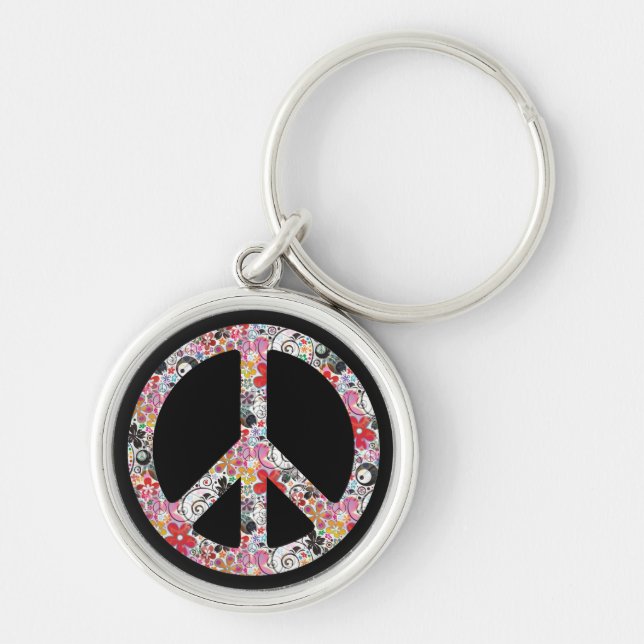 Flower Power Peace I | black Key Ring (Front)