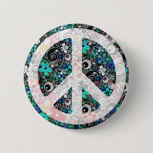 Flower Power Peace II light 6 Cm Round Badge