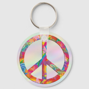Flower Power Peace   light coloured Key Ring