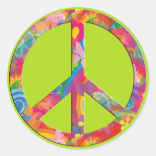 Flower Power Peace lightgreen Classic Round Sticker