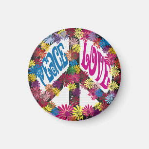 Flower Power Peace & Love Hippie Symbols  Magnet