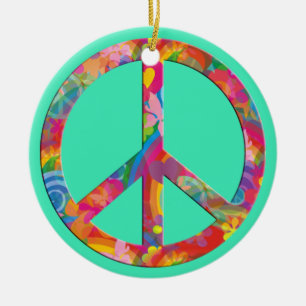 Flower Power Peace mint Ceramic Tree Decoration