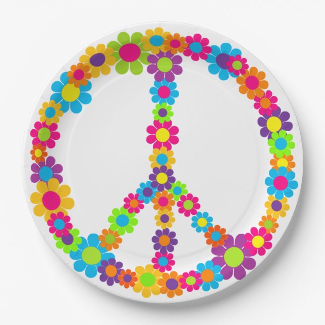 Flower Power Peace Paper Plate (Front)